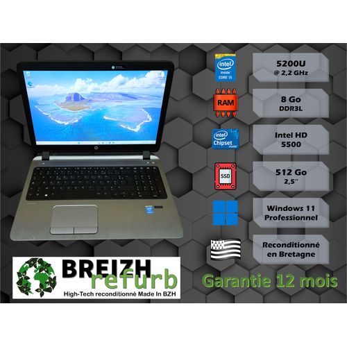 HP ProBook 450 G2 - 15.6" Intel Core i5-5200U - 2.2 Ghz - Ram 8 Go - SSD 256 Go - Windows 11