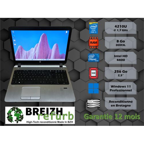 HP ProBook 450 G2 - 15.6" Intel Core i5-4210U - 1.7 Ghz - Ram 8 Go - SSD 512 Go - Windows 11