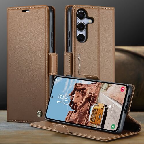 Coque Pour Samsung Galaxy S25 Plus/S25+,Étui Housse Samsung Galaxy S25 Plus/S25+,wireless charging,AntichocSupport Pliable,Clamshell,Brosse Anti-Vol,Étui De Téléphone À Cassette - Brun