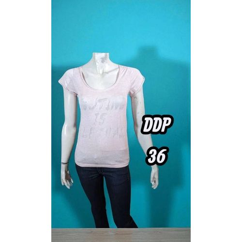 Ddp Taille 36 Tee Shirt Manches Courtes Femme Rose Pastel T-Shirt