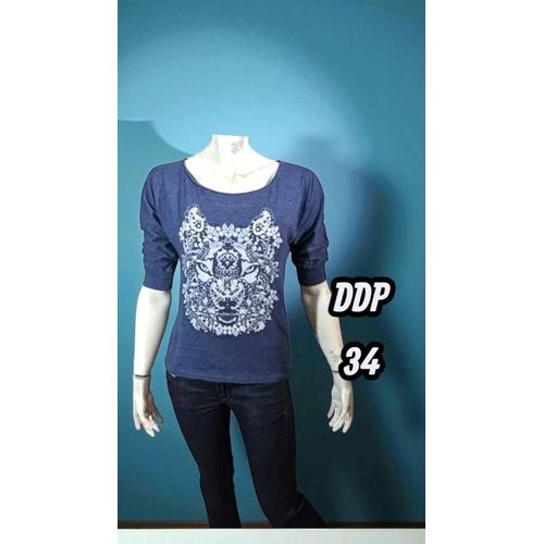 Ddp Taille 34 Tee Shirt Bleu Manches 3/4 Femme Coton Mélangé T-Shir