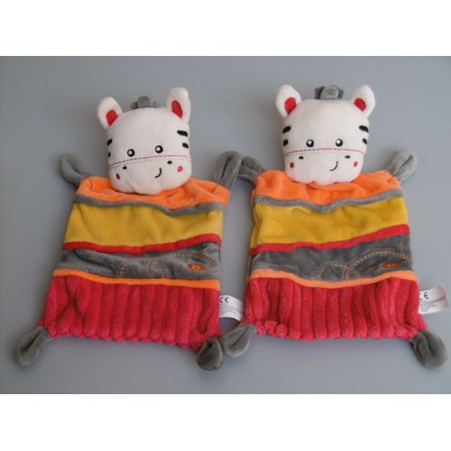 Doudou Zèbre Plat Blanc Jaune Orange Gris Rouge Lot De 2 Nicotoy