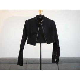 Veste Courte/ Blouson Noir Avec Zip Devant Et Sur Les Manches- Taille S- Zara