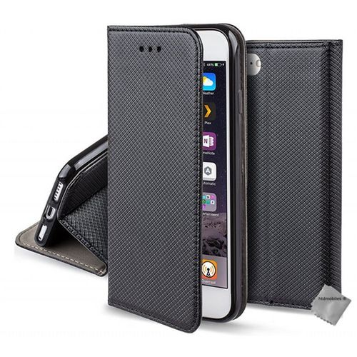 Housse etui coque pochette portefeuille pour Apple iPhone 8 + film ecran - NOIR MAGNET