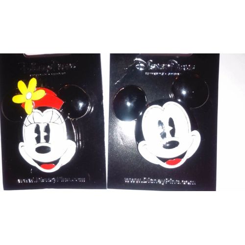 Lot De 2 Pins Disney Disneyland Paris: Portrait Tête De Minnie & Mickey En 3d