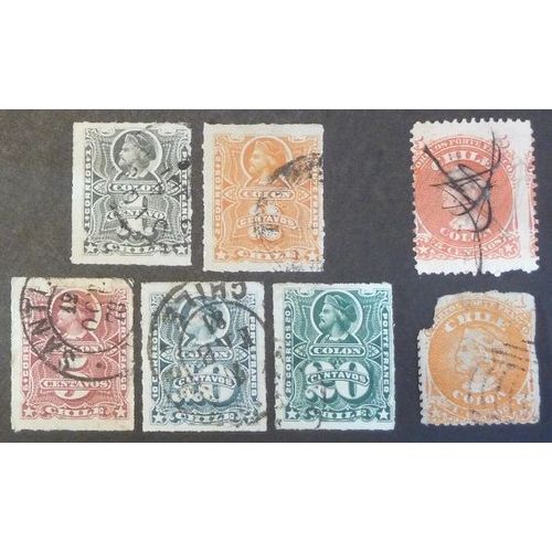 Chili Oblitéré Y Et T N° 16 À 20 Lot De 5 Timbres De 1877 +N°11 Et 13 Offerts