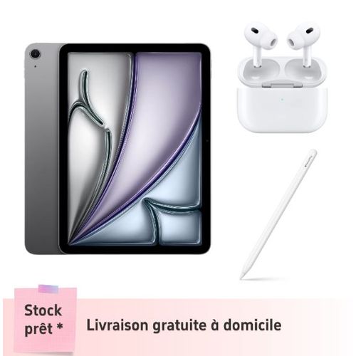 Tablette Apple iPad Air M3 13 pouces (2025) Wi-Fi 128 Go Gris Sidéral + Apple AirPods Pro 2 + Apple pencil Pro