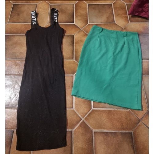 Lot De 1 Jupe Verte Et 1 Robe Noire Mi-Longue Et Pour Femme Taille M