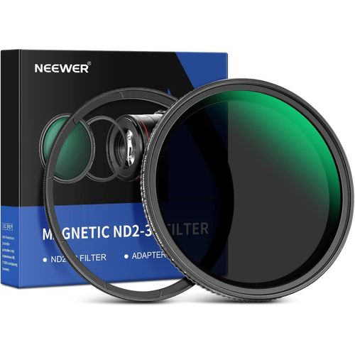 NEEWER Filtre ND Variable 62mm Magnetique ND2-ND32 (1-5 Arrêts) avec Anneau Adaptateur Magnétique, sans Croix X/Haute définition/30 Couches Nano rêvetement/Anti Rayures Réglable Densité Neutre
