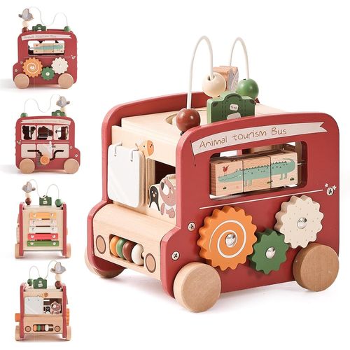 Cube de motricité pour bébé Montessori à partir de 1 an, jouet de motricité 9 en 1 pour bébé de 12 mois et plus, jouet en bois, cube d'activité pour enfants à partir de 1 an, bébé - Rouge
