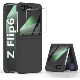 Coque Ultra-mince pour Samsung Galaxy Z Flip 6 (2024) ¿ Housse PC Rigide Antichoc et Anti-rayures avec Protection Écran Verre Trempé Avant, Noire