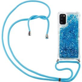 Étui Collier Pour Samsung Galaxy A41 ¿ Coque Tpu Ultra-Fine Liquide Pailleté Bleue Avec Lanière Réglable Et Cordon Tour De Cou, Protection Souple Premium