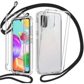 Étui Collier Pour Samsung Galaxy A41 - Coque 360° Transparente Tpu+Pc Antichoc Avec Protection D'écran Intégrée, Lanière Tour De Cou Réglable 150 Cm