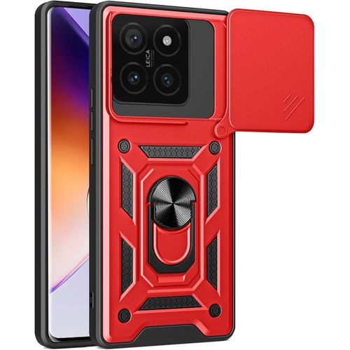 Coque Xiaomi 14t - Housse Antichoc Tpu/Pc Rouge Avec Cache-Objectif Coulissant, Anneau Rotatif 360° Et Compatible Support Magnétique, Attache Dragonne