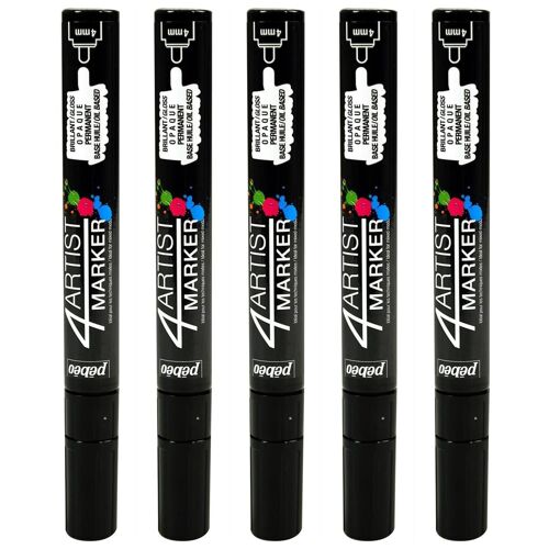 Pébéo Lot De 5 Marqueurs Peinture 4artist Pointe Ogive 4 Mm Noir