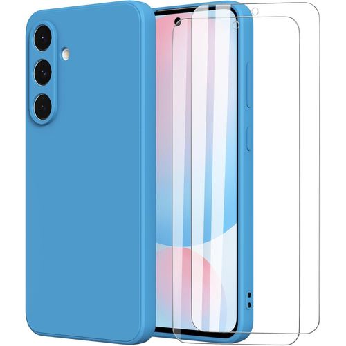 Coque Tpu Silicone Antichoc Pour Samsung Galaxy S24 Fe 5g 6,7'' - Bleu + 2 Verres Trempés, Protection Antirayures Et Découpes Précises