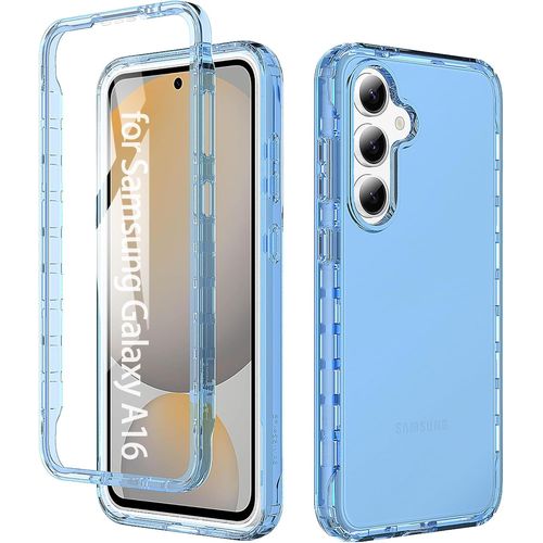 Coque Transparente En Tpu Pour Samsung Galaxy A16 (5g/4g) - Protection 360° Coins Renforcés Anti-Choc, Pare-Chocs Pc Anti-Jaunissement Avec Protège-Écran, Bleu