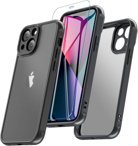 Coque pour iPhone 13 Mini, Coque iPhone 13 Mini avec Verre Trempé Protection D'écran, 360 Antichoc Protection Militaire Résistante intégrale Etui Housse Case pour iPhone 13 Mini-Noir