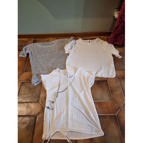Lot De 3 T-Shirts Blanc/Argenté Pour Femme Taille 40