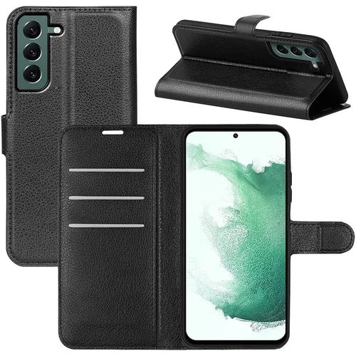 Étui Portefeuille À Rabat Pour Samsung Galaxy S23 Plus - Cuir Pu + Coque Silicone Tpu, Fente Pour Cartes Et Support, Noir