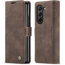 Étui Portefeuille Luxe Pour Samsung Galaxy Z Fold5 5g - Marron Café, Coque Antichoc Magnétique, 2x Verre Trempé 3d, Fentes Cartes Avec Protection Rfid Et Support Intégré (2023)