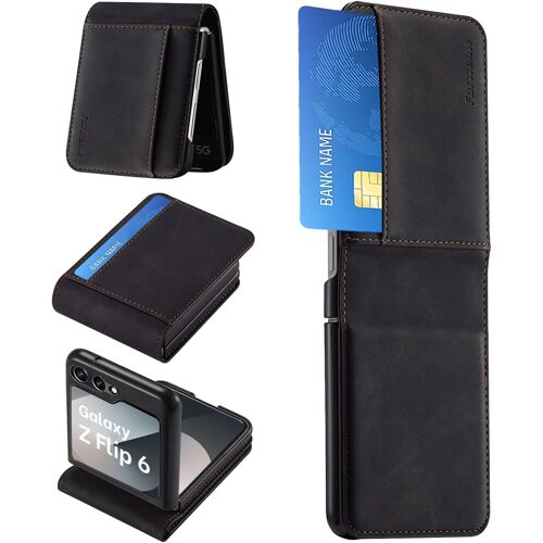 acdsgd-Housse pour Samsung Galaxy Z Flip 6 5G - Étui en Cuir PU avec Magnétique Premium, Portefeuille, Emplacement Carte, Fermoir - Antichoc Coque (Noir)