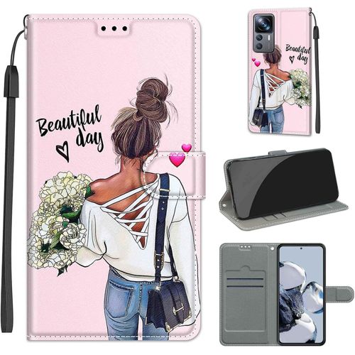 Coque Compatible Pour Xiaomi 12t/12t Pro Etui Silicone Pu Cuir Magnetique Clapet A Rabat Support Motif Dr?Le Avec Cordon Portefeuille Kickstand Bumper Housse Cover, Fille
