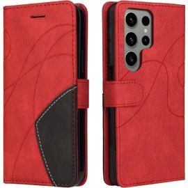 Étui Portefeuille Magnétique Compatible Samsung Galaxy S23 Ultra ¿ Coque Antichoc En Cuir Pu Avec 3 Fentes Cartes, Porte-Billets Et Support Kickstand, Rouge