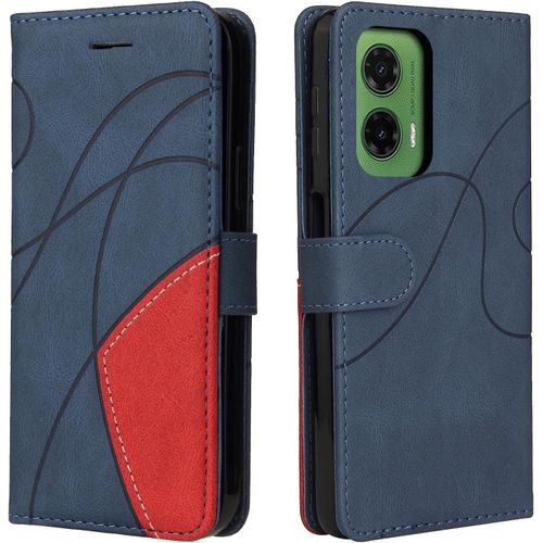 Étui Portefeuille Magnétique Motorola Moto G35 - Housse Antichoc Cuir PU, 3 cartes + Porte-billets, Kickstand - Bleu