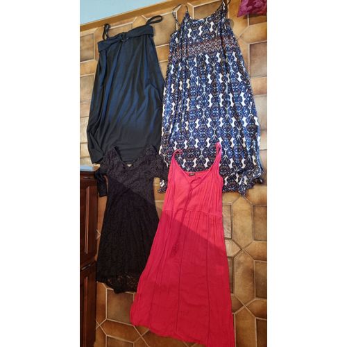 Lot De 2 Robes Longues Et 2 Mi-Longues Noire/Fuchsia/Bleu Pour Femme Taille 44