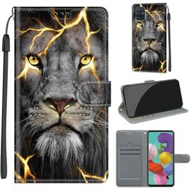 Étui Portefeuille Rabat En Cuir Pu Pour Samsung Galaxy A51 6,5 Pouces - Coque Tpu, Emplacements Cartes, Fonction Support Et Fermeture Magnétique