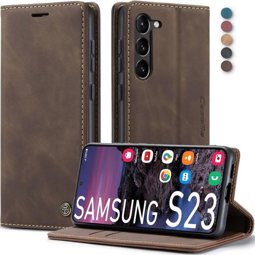 Étui Portefeuille Simili Cuir Pour Samsung Galaxy S23 5g - 3 Emplacements Cartes, Poche À Billets Et Béquille Intégrée (Café)