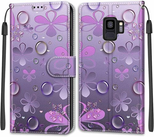Coque Pour Samsung Galaxy S9, Etui Samsung S9, Housse De Galaxy S9 En Cuir Pu, Etui Housse En Cuir De Protection Avec [Ranges Cartes] [Magnetique] Flip Portefeuille Antichoc Case(Fleur)