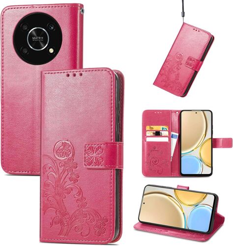 acdsgd-Coque pour Honor Magic 4 Lite, Antichoc Housse étui en Cuir PU Flip Case Portefeuille à Rabat avec Motif en ReliefPorte CarteFermeture Magnétique pour Honor Magic4 Lite, Rouge