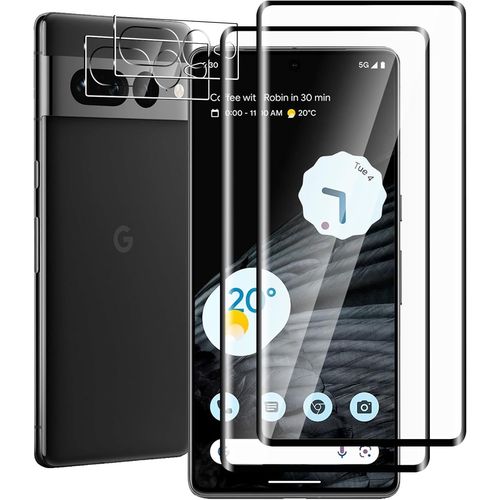 Lot 2 Écrans Verre Trempé + 2 Protecteurs Caméra Pour Google Pixel 7 Pro - 9h Anti-Rayures, Sans Bulles, Couverture 3d Bords Arrondis, Transparence Hd