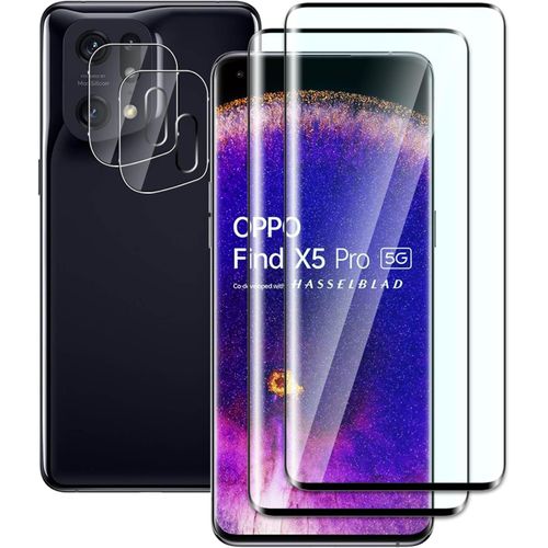 2 Pièces Verre Trempé Pour Oppo Find X5 Pro,Avec 2 Pièces Caméra Arrière Protecteur,3d Couverture Complète,Anti-Rayures,9h Dureté,Sans Bulles,Hd Protection Décran