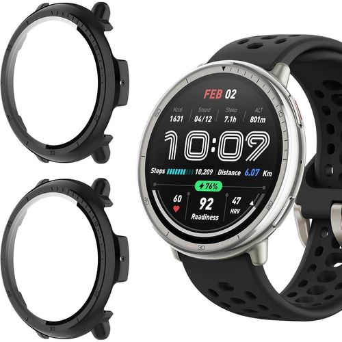 Lot De 2 Coques Pc + Verre Trempé Pour Amazfit Active 2 ¿ Protection Ultra¿Mince Hd Anti¿Rayures Et Anti¿Chocs, Facile À Installer, Noir