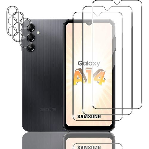 Kit 6 Pièces Verre Trempé Ultra-Fin 0,33 Mm Pour Samsung Galaxy A14 5g ¿ 3 Protecteurs D¿Écran + 3 Protections Caméra, 9h Anti-Rayures, Anti-Traces, Ultra Hd, Sans Bulles