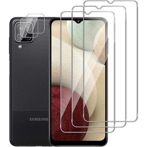 Lot De 3 Verres Trempés D'écran + 3 Protections Caméra Arrière Pour Samsung Galaxy A12 - 9h, 0,33 Mm, Ultra-Transparent, Anti-Bulles, Anti-Rayures