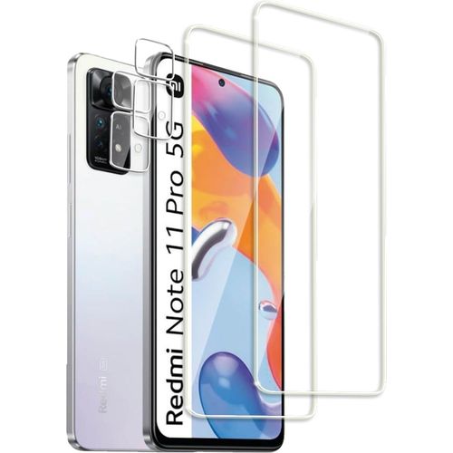 Lot De 4 - 2 Verres Trempés Écran + 2 Protections Caméra Arrière Pour Xiaomi Redmi Note 11 Pro, 3d Incurvé Couverture Complète, Dureté 9h, Ultra Hd Anti-Empreintes