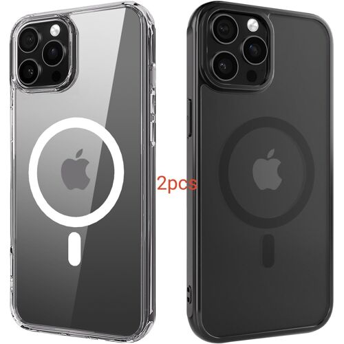 KALANKA-Coque Magnétique pour iPhone 14 Pro 2 Pièces (Transparent + Noir), Compatible Magsafe Dos Anti Rayures Coque Antichoc pour iPhone 14 Pro 6,1¿¿
