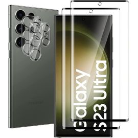 Pack 2 Verres Trempés + 2 Protections Caméra Pour Samsung Galaxy S23 Ultra - Couverture 3d Complète, Dureté 9h Anti-Rayures, Sans Bulles, Hd Anti-Empreintes
