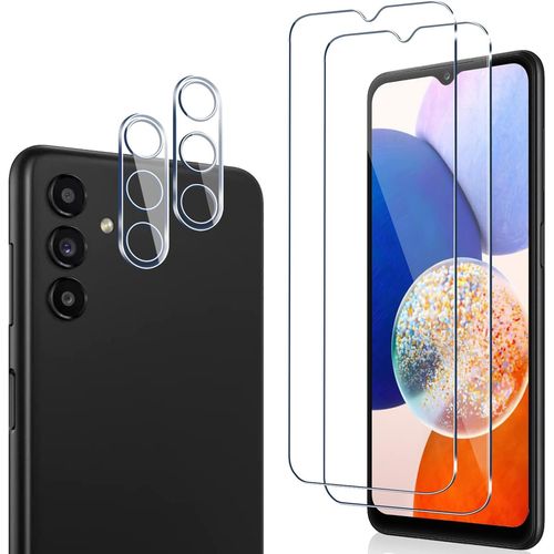 Pack 2 Verres Trempés + 2 Protections Caméra Pour Samsung Galaxy A14 5g - Ultra Clair 99% Transmission, Dureté 9h, Anti-Empreintes, Anti-Rayures, Installation Sans Bulles