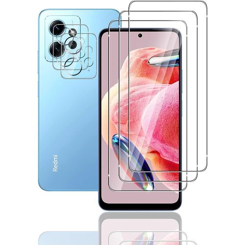 Pack 3 Vitres En Verre Trempé Pour Xiaomi Redmi Note 12 4g + 2 Protections Caméra Arrière ¿ 9h Anti-Rayures, Sans Bulles, Revêtement Oléophobe Hd