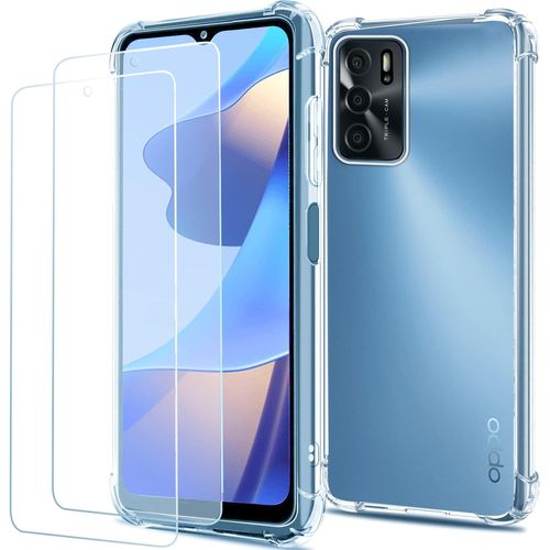 Pack Coque TPU transparente antichoc pour Oppo A16 / A16S / A54S 6,52 pouces - ultra-mince, protection caméra et bords surélevés, accès précis aux ports + 2 verres trempés