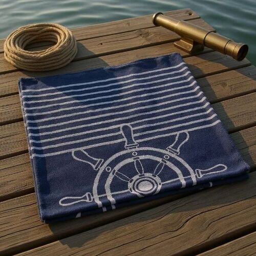Serviette De Bain Large Bleu Rayures Escale Marine Drap De Plage Tapis De Baignade En Eponge De Toilette Reversible Linge De Maison