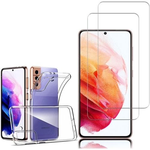 HQSELECTION® Coque pour Samsung Galaxy S21 PLUS Transparente Silicone en Gel TPU Souple + 2 Verre trempé Film Protection écran - Anti Rayures - Ultra Résistant Dureté 9H
