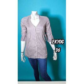 Ekyog Taille 36 Chemise Manches 3/4 Beige Rose Femme Coton Bio Blouse