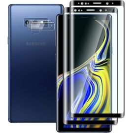 Verre Trempé 2 Pièces Pour Samsung Galaxy Note 9 + 2 Protège-Caméras Arrière, Couverture 3d Bords Incurvés, 9h Anti-Rayures, Sans Bulles, Hd Oléophobe