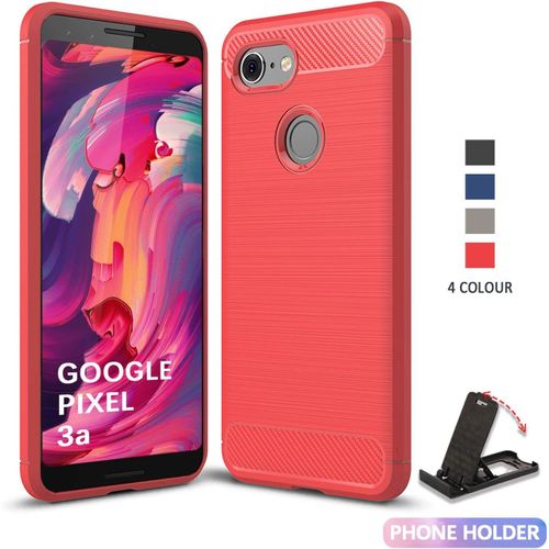 Coque Gel Rouge Compatible Google Pixel 3 Lite / 3 Lite Xl - Anti-Chocs Et Anti-Rayures, Effet Fibre De Carbone, Grip Antidérapant, Bords Surélevés